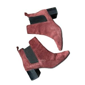 Zara Womens Burgundy Suede Chelsea Boots Size 37/6.5